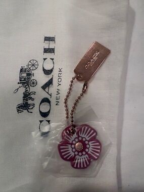 Coach Rose Gold Tag with Pink and White Leather Flower Charm
